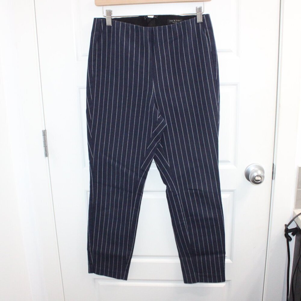 Rag & Bone Simone Cropped Skinny Trouser Pants Navy Blue Pinstripe Size 8